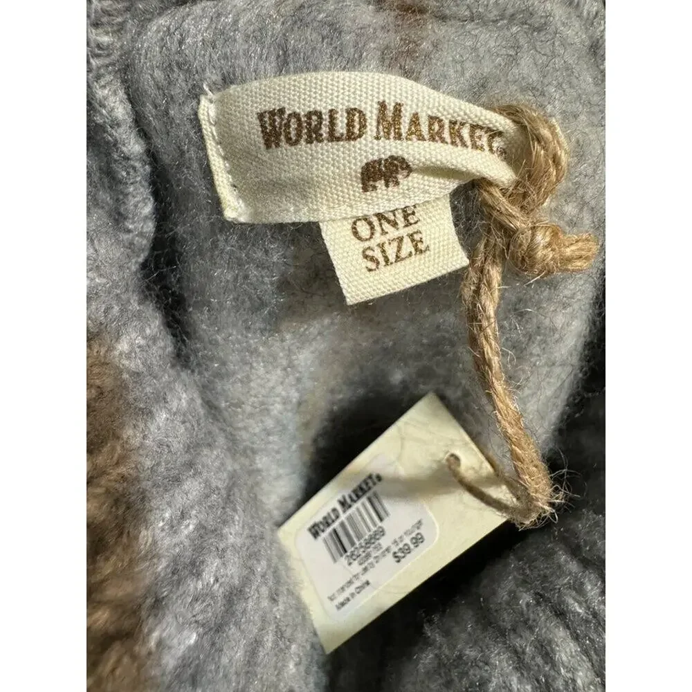 World Market Poncho Women's One Size NWT Gray/Tan Windowpane Turtleneck